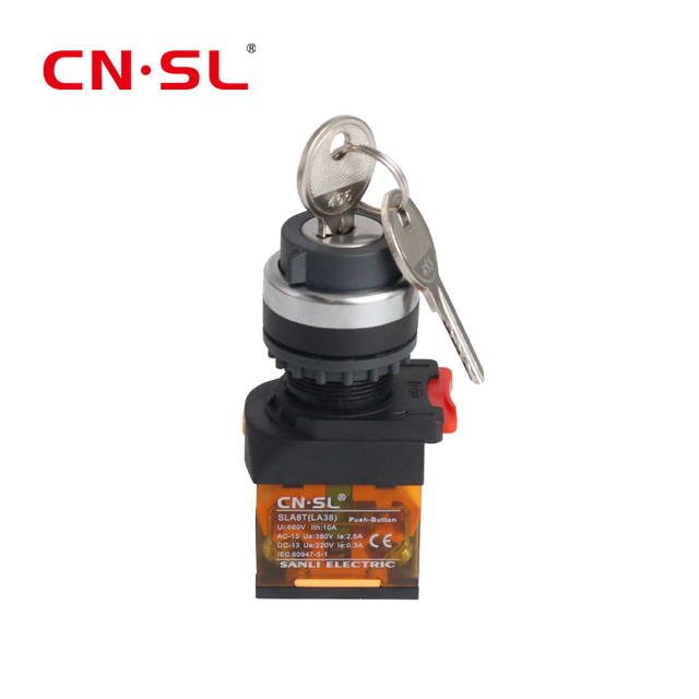 Hohe Sicherheit, 22 mm Durchmesser, 10 A, 250 V AC, 3-Wege-Drehwahlschalter mit 3 Positionen, verriegelnder Türfreigabe, Aufzugsschlüsselverriegelung