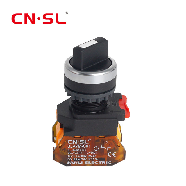 Kunststoff-Druckknopf, 22 mm, 1 Schließer, 1 Öffner, 3-Positionen-Wahlschalter